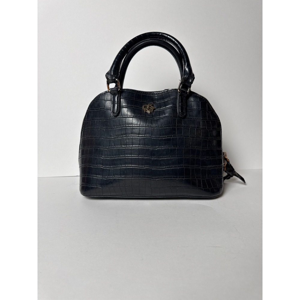 DKNY Black Croc Embossed Dome Satchel Handbag Top Handle Purse